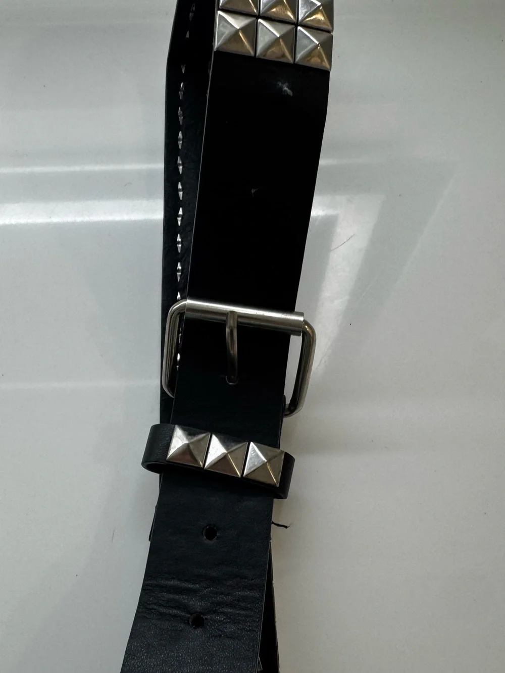 Men's Black Leather Studded Belt with Silver Buckle
